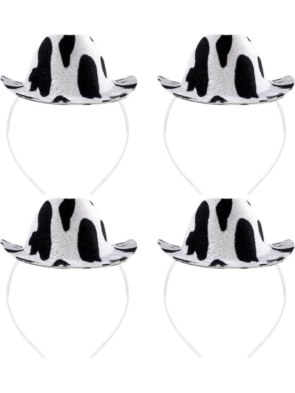 Kids White Black Plastic Western Cowgirl Cowboy Hat Headband 4 Pack